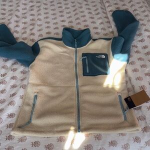 The North Face Beige and Teal Fleece Jacket